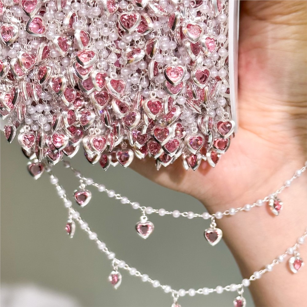 0.5Meter/1Meter Pink Crystal H - Pearl Trim Chain recension och pris